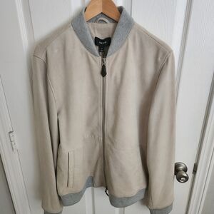 Reiss Beige Bomber Jacket with Gray Rib Knit Trim